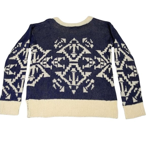 Fifty Street Womens Pullover Sweater Navy Cream Pattern Loose Knit Small - Picture 4 of 5